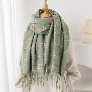 Thin autumn and winter warm scarf women's shawl versatile commuter fringed cashmere scarf
