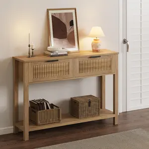 Farmhouse Entryway Table, 43inch Console Table with 2 Drawers, 2-Layer Sofa Table with Storage Space, Suitable for Living Room, Entryway Table