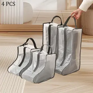 4-Pack Clear Plastic Boot Storage Bags with Handles - Portable, Lightweight, Dustproof Boot Protectors for Tall and Short Boots, Cowboy Boot Covers for Daily Use, Hanging Shoe Organizers