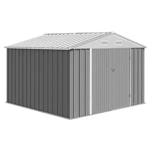 【GARVEE】10x8 FT Metal Outdoor Storage Shed, Steel Utility Tool Shed Storage House with Lockable Door Design, Metal Sheds Outdoor Storage for Garden, Patio, Backyard, Outside Use, Grey