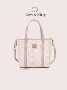 Cow&Kitty Kawaii Pink Mini Tote Bag for Girls, Fashionable Crossbody Bag, Cute PU Leather Crossbody Handbag with Adjustable Strap, Small Shoulder Purse with Large Capacity, Lightweight Fashion Satchel for School, Daily Use, Teen Girls Gift, Cute