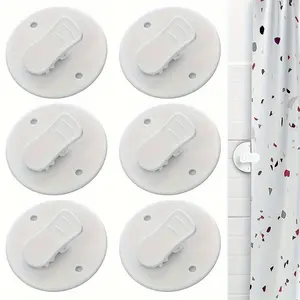 6pcs Shower Curtain Clips, Self Adhesive Windproof Splash Guard, Heavy Weight Stabilizer, Bathroom Curtain Fixator, Home Bathroom Accessories