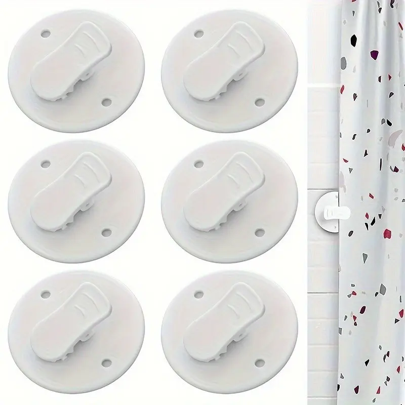 6pcs Shower Curtain Clips, Self Adhesive Windproof Splash Guard, Heavy Weight Stabilizer, Bathroom Curtain Fixator, Home Bathroom Accessories