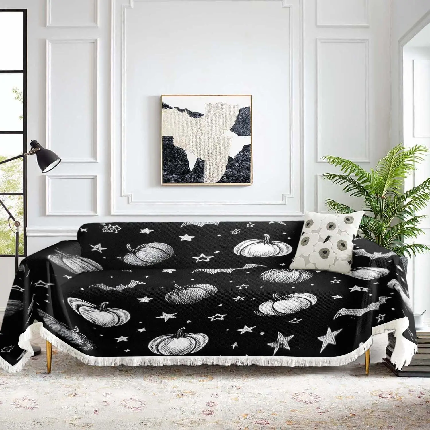 Halloween Tassel Sofa Cover, Pet Scratch-Resistant Couch Protector, Couch Covers, Non-Slip Furniture Cover for All Seasons, Home Decor Blanket