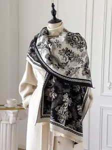 Elegant Floral Print Scarf for Women, Soft Woven Fashion Accessory, Loose-Fit All-Season Wear, Luxurious Autumn Winter Style, Boho Style Scarf