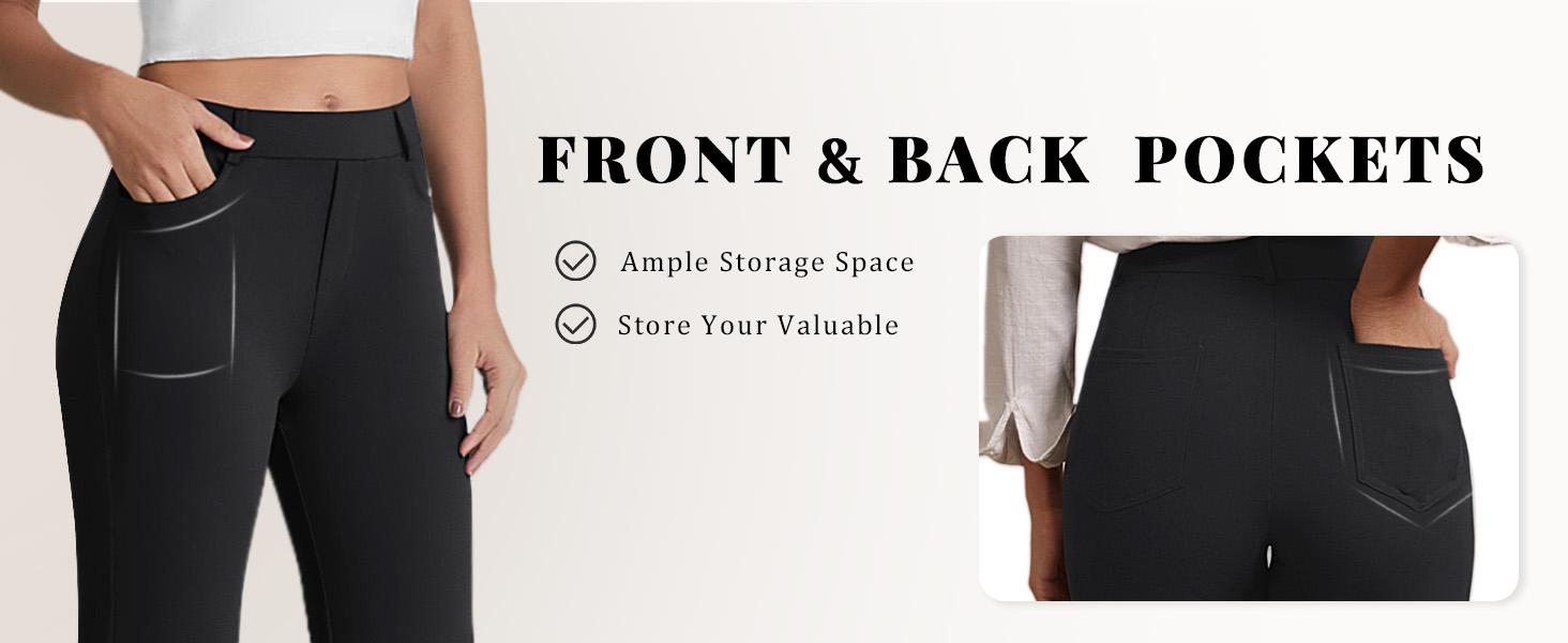 DLOODA Women's High-Waisted Stretchy Business Casual Pocket Pants - Pull-On Flared Full-Length Office Work Clothes, Machine-Washable Basic Plain Bottoms for Office,clothes for back to school,first day of school outfits