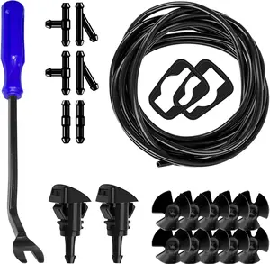 22PCS Windshield Washer Hose Repair Kit, 2 Windshield Washer Nozzle Replacement, 4M Washer Fluid Hose, 6 Hose Connectors, 2 Spray Nozzles Gaskets, Car Accessories for Chrysler Dodge Ram