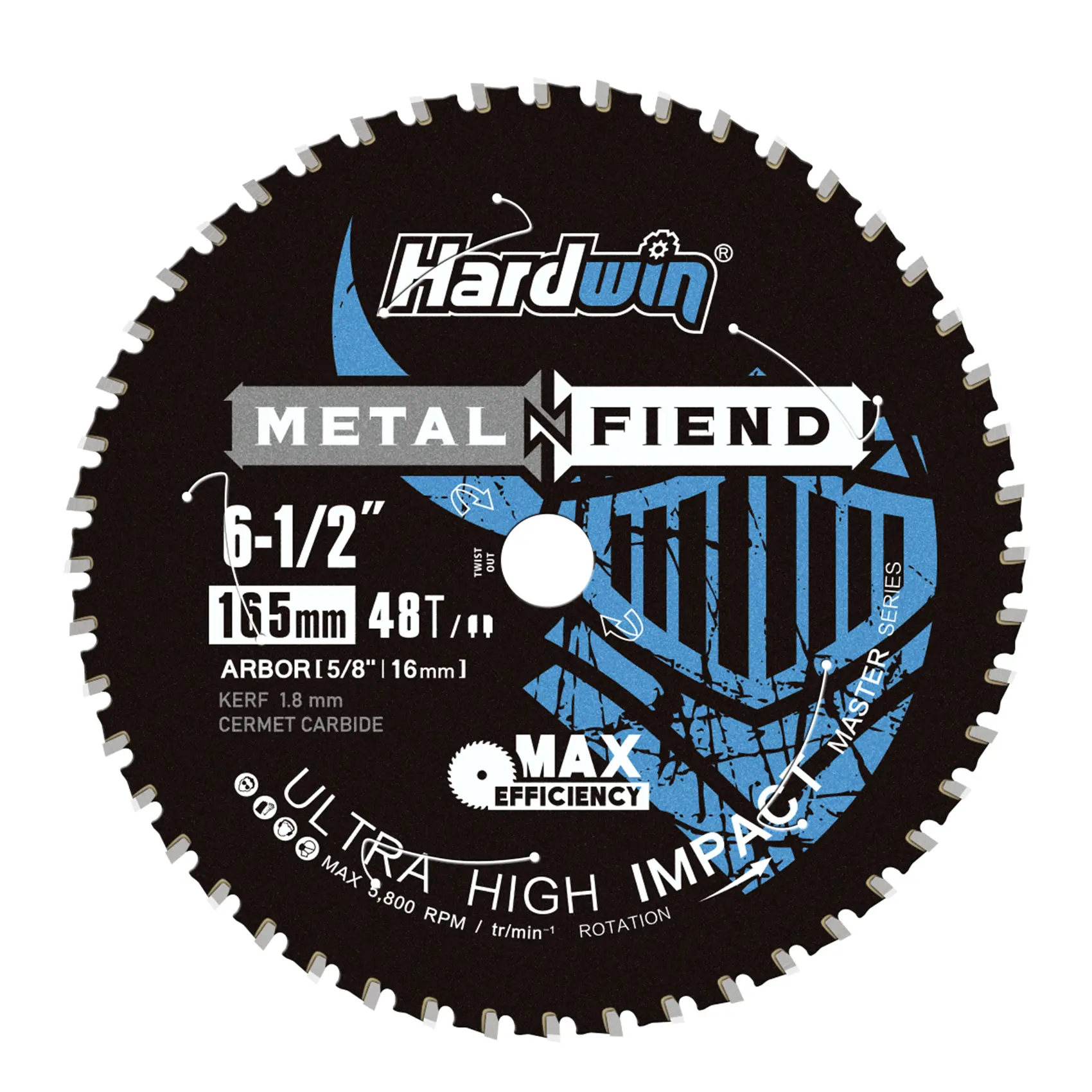 6-1/2 Inch (165mm) 48T HARDWIN Cold Saw Blade, Cermet Carbide Tipped – No Heat Low Sparks, Thin Kerf Cutting for Steel, Angle Iron & Threaded Rod, 1-Inch Arbor