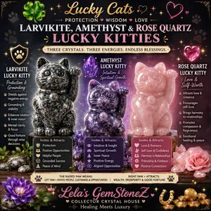 Handcrafted Lucky Cat Natural Crystal Figurine - Rose Quartz/Amethyst/Lavakite, Sphere Shape Decoration, Table Ornament, Office Desktop Ornament, Statement Item for Home Decor & Healing Energy, Large Size