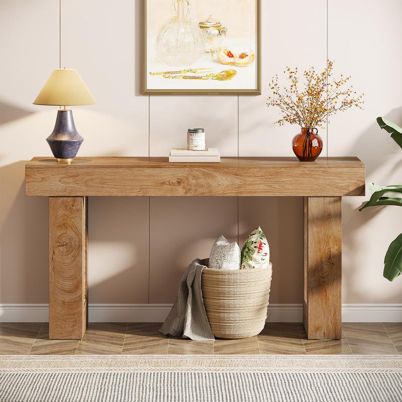 Tribesigns 63-Inch Long Console Table, Wooden Rectangular Sofa Table Behind The Couch, Farmhouse Entryway Table for Entrance, Hallway, Living Room (Natural) Modern