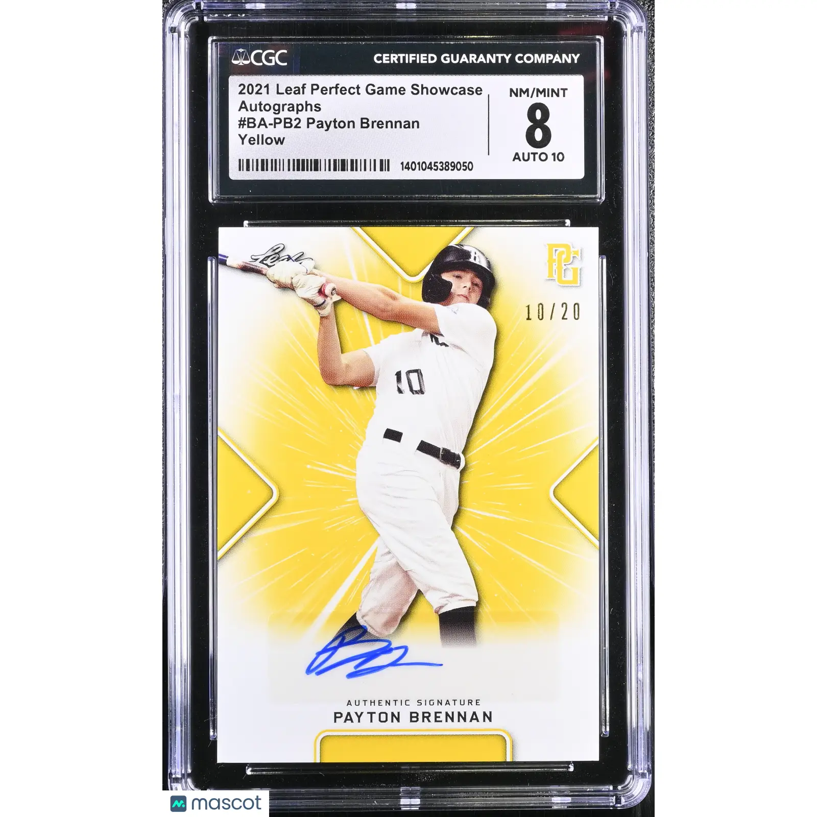 Payton Brennan CGC 2021 Perfect Game Showcase #BA PB2 Yellow 10/20 Baseball 8