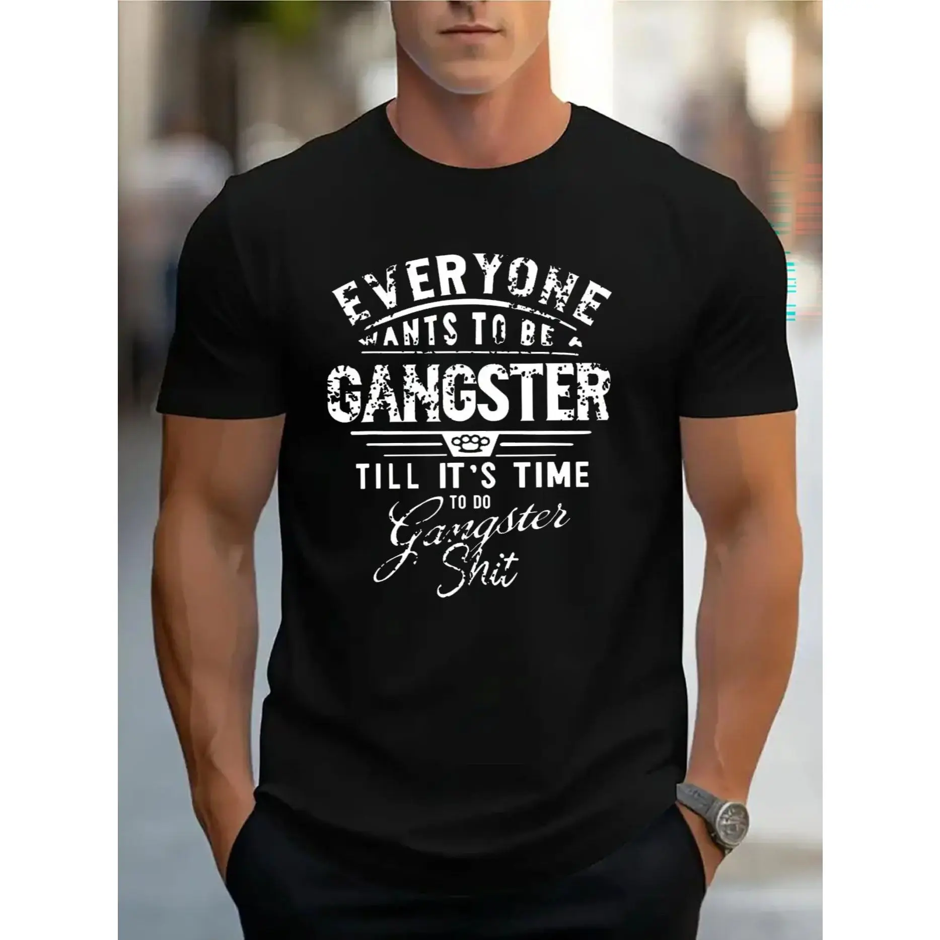 Men's T-shirt, comfortable round neck casual cotton short-sleeved soft breathable top, men's clothing, summer and spring street style cotton trend letter print T-shirt
