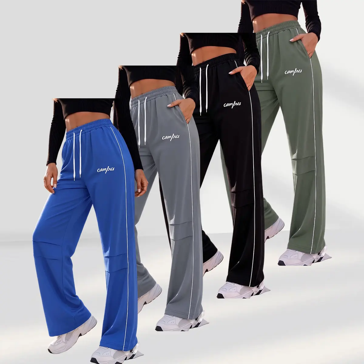 4PCS Women’s Wide-Leg Parachute Loose Pants, Y2K Style, Elastic Waistband, Wide-Leg Sportswear, Casual Summer Design