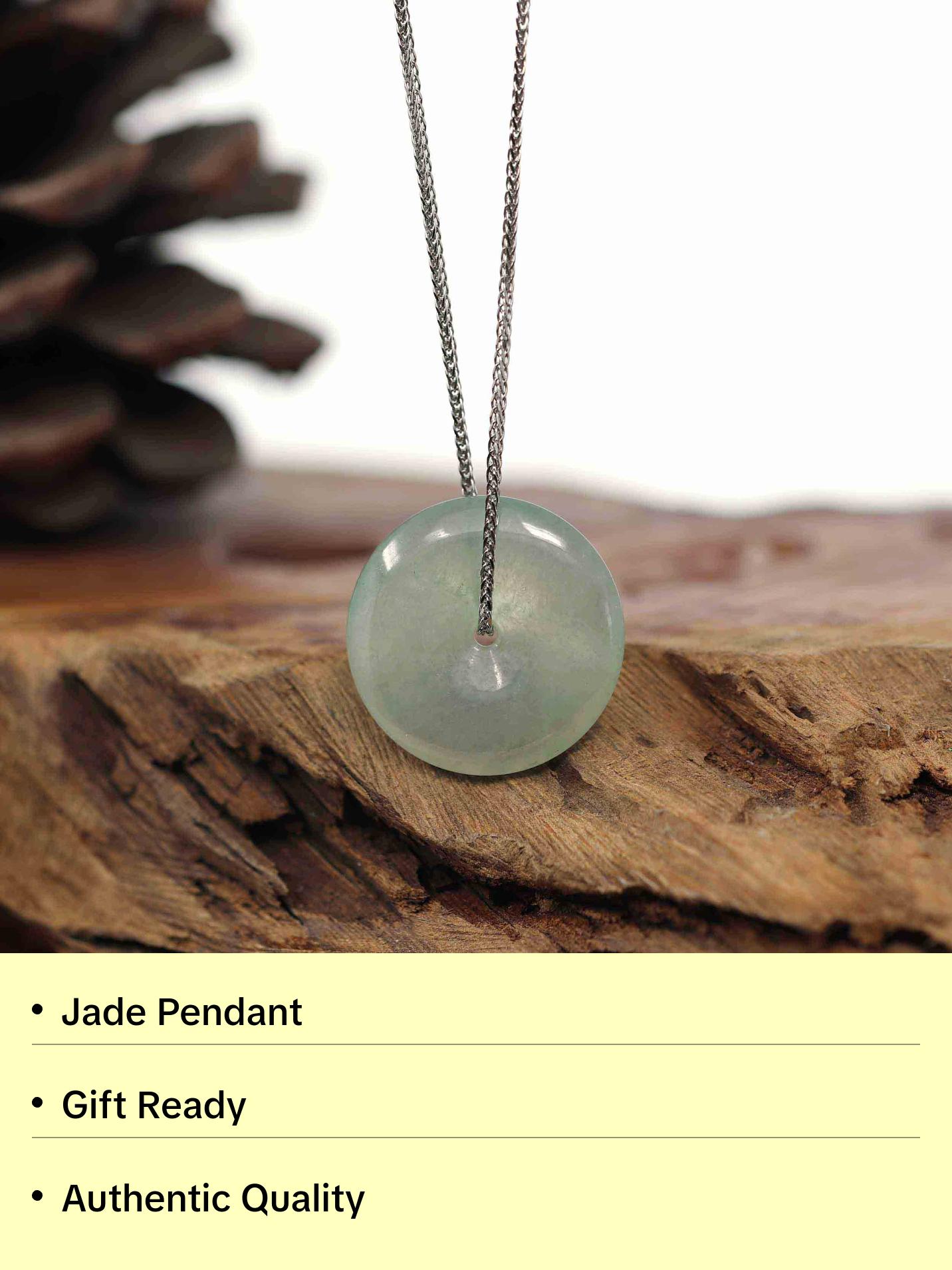 Baikalla "Good Luck Button" Necklace Ice Green Jadeite Jade Lucky Ping An Kou Pendant