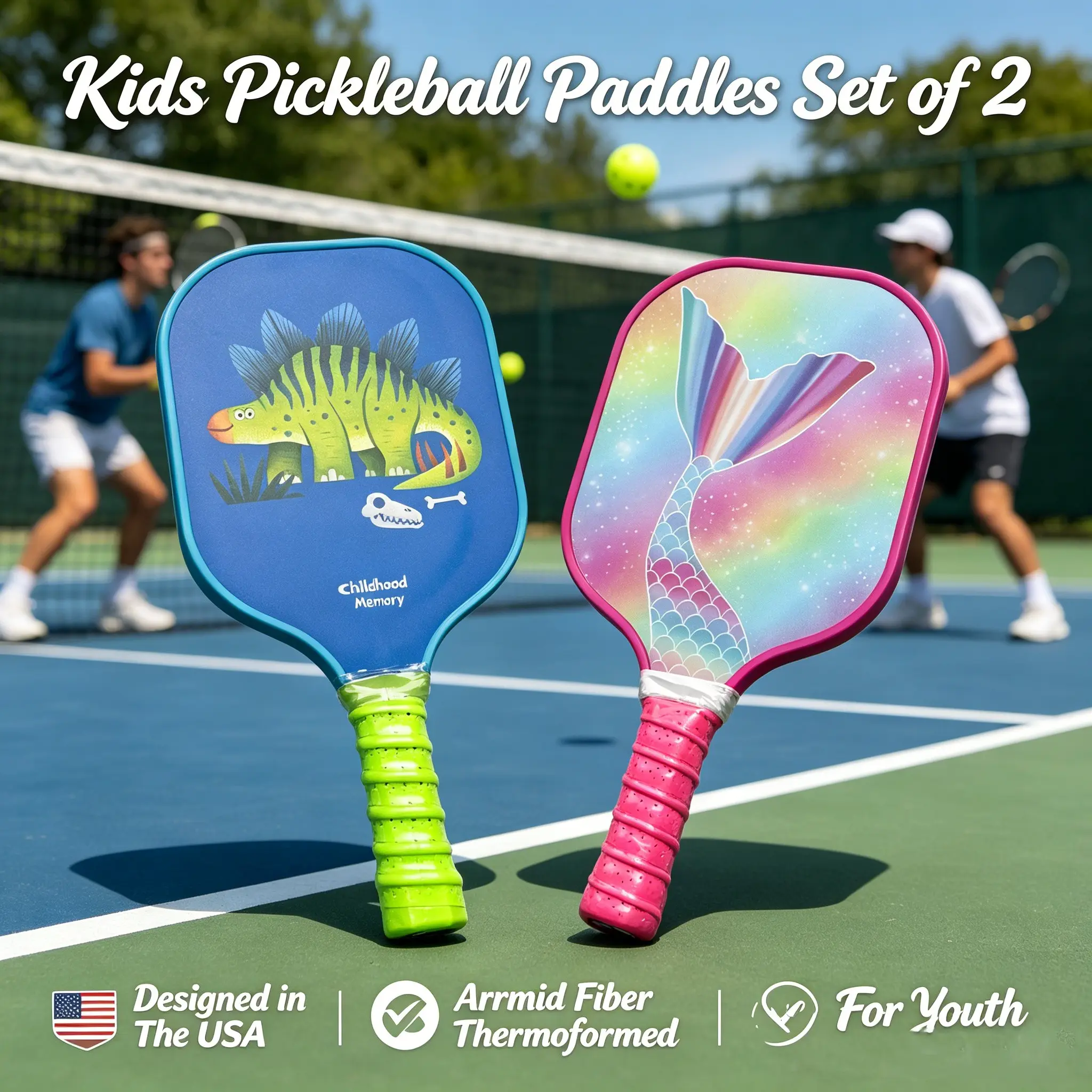 Kids Pickleball Paddles Set of 2 – Lightweight Cute Paddles with Small Grip, with Paddle Bag – Indoor/Outdoor Beginner Gift