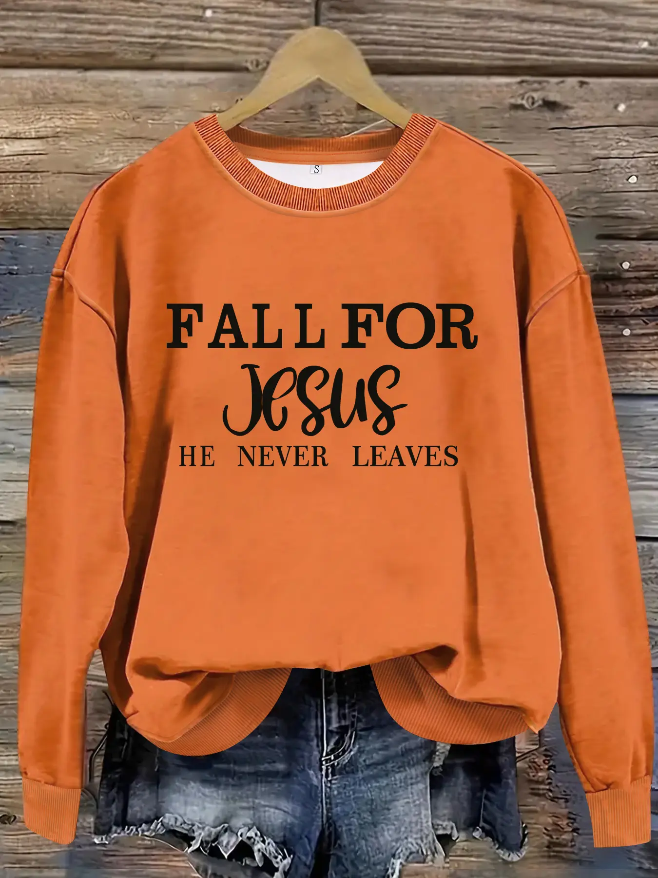 Fall for Jesus Casual Sweatshirt for Women, Fitted Long Sleeve Pullover, Moderate Thickness Knit for Fall & Winter Fashion