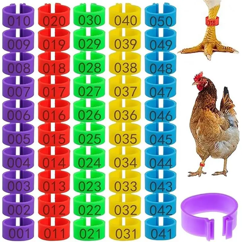 100-Pack 16mm Poultry Leg Rings – Colorful Numbered Chicken Tags for Legs, for Chickens, Ducks, Geese, Turkeys & Gamefowl Management