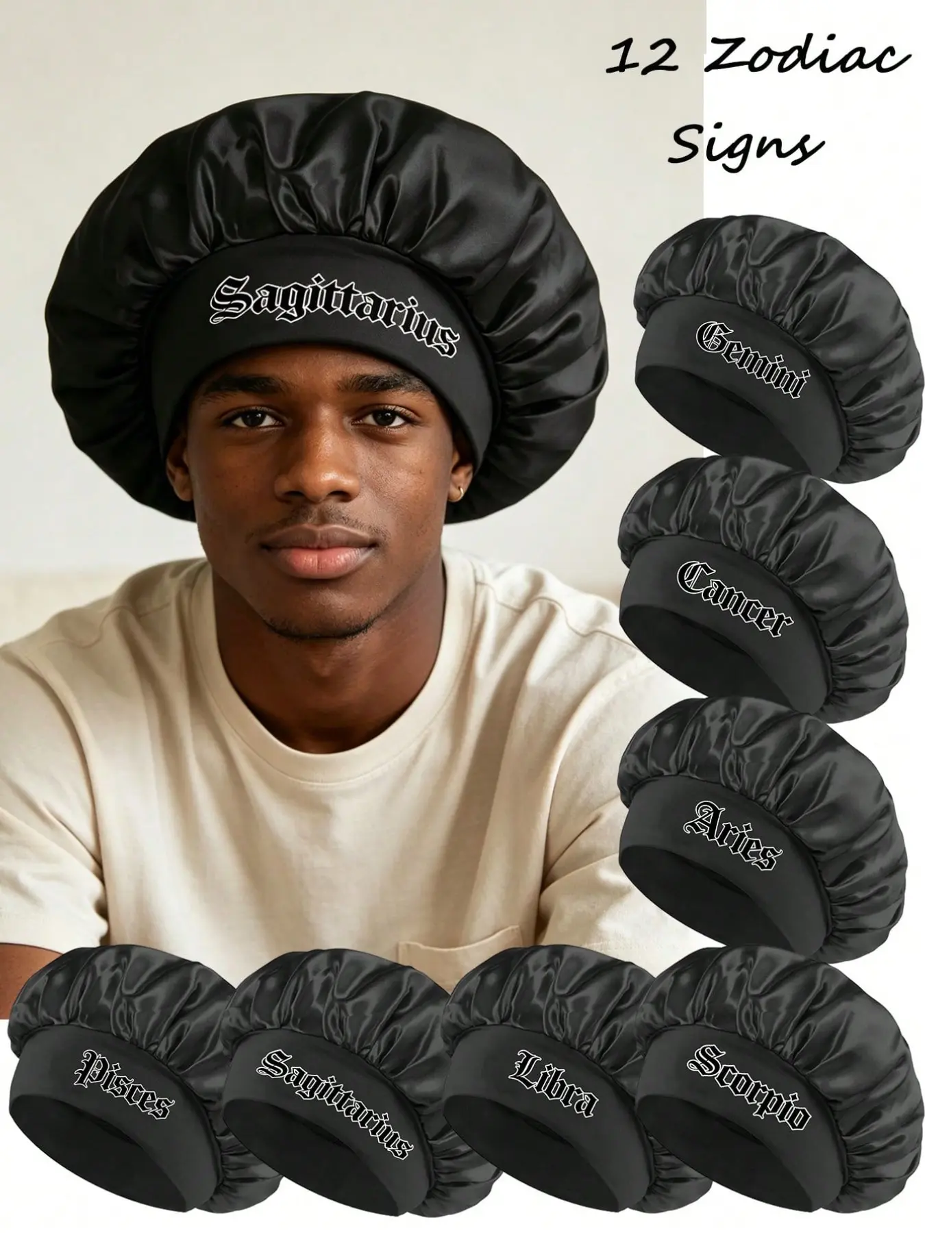 1-piece 12 Constellations Shower Cap, Shampoo Cap, Unisex Personalized Satin Silk Sleep Cap, Soft Comfortable Hair Care Cap, Anti-Frizz Curly Hair & Braid Styling Protection Hat