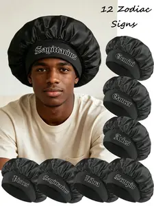 1-piece 12 Constellations Shower Cap, Unisex Personalized Satin Silk Sleep Cap, Soft Comfortable Hair Care Cap, Anti-Frizz Curly Hair & Braid Styling Protection Hat