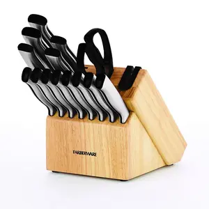 Farberware Edgekeeper 15-Piece Knife Block Set with Built-In Sharpener – Effortless Sharpness, Every Time