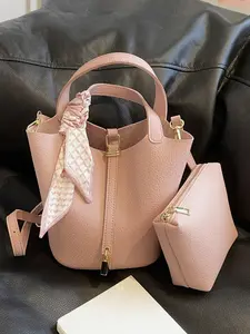 Classic Versatile Design, Mother-Child Bag, Retro Fashion Hand-Held Vegetable Basket, Simple Portable Commuter Bag, Ideal for Office Workers, Bucket Bag Handbag