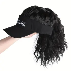 12" Curly Wavy Ponytail Hat Wig for Women - Black Synthetic Fiber, High-Ponytail Design with Visor Cap, Perfect for Daily Wear & Parties, Versatile Headwear | Curly Wavy Hair | Secure Fit Wig
