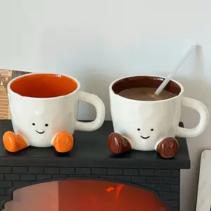 Cute Ceramic Coffee Cup for Women, Unique Artistic Tea Mug with Handle, Perfect Gift for Friends and Colleagues, Birthday Present, Funny Mug