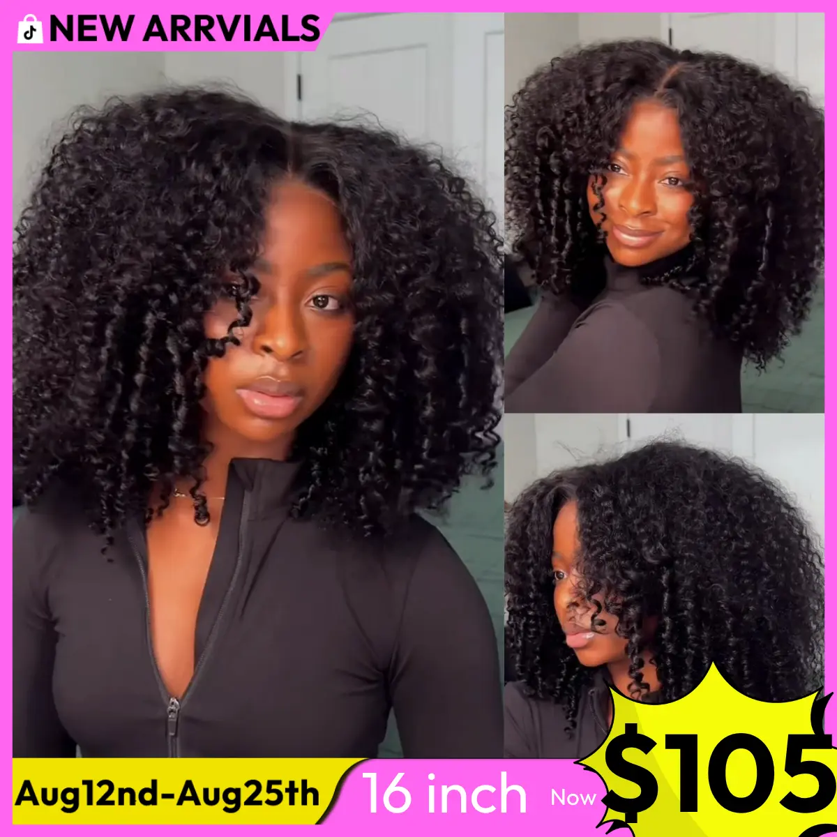 UNice 250% Density Afro Kinky Curly Wig with Layer Coil Ends Pre Bleached Glueless 7x5 HD Lace Closure Human Hair Wigs with Drawstring Pre Plucked Natural Hairline Beginners Friendly summer wig Tiktokshopsummersale