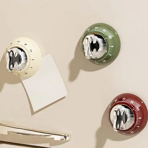 Kitchen Timer with Magnetic Attachment, Elegant Vintage 60-Minute Countdown & Audible Alarm, Countdown Timer for Cooking Office Tasks Study Sessions (White&Red&Green)