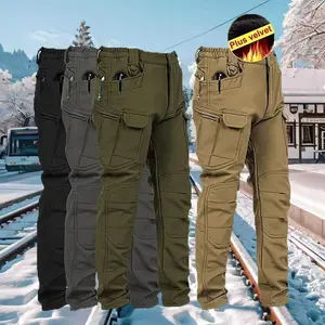 [Windproof|Warm] Windproof Warm Men's Outdoor Military Tactical Pants | Soft Shell Fleece Lined, Solid Color, Sports Style, Regular Fit, Mid Waist, Woven Fabric, 320G/M2, with Pockets, No Belt, Casual Weekend Wear, Autumn/Winter Season