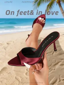 Women's Elegant Satin Slip-On High Heel Stiletto Sandals, Open Toe Pointed Design, Perfect for Dresses, All Season Wear, Comfortable & Stylish