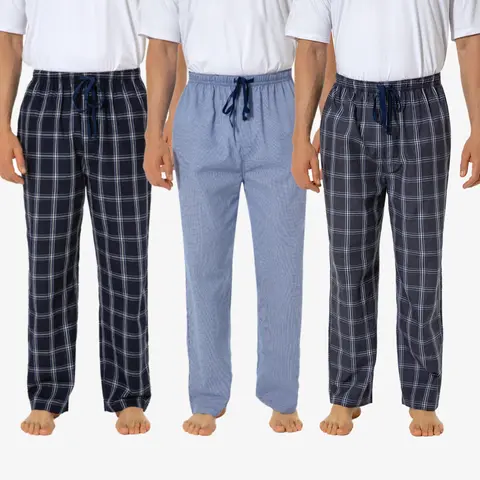JupiterSecret Men's 3-Pack Cotton Lounge Pants, Classic Plaid Sleep Bottoms with Side Pockets and Adjustable Drawstring Elastic Waist, Soft Relaxed Fit