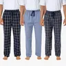 JupiterSecret Men's 3-Pack Cotton Lounge Pants, Classic Plaid Sleep Bottoms with Side Pockets and Adjustable Drawstring Elastic Waist, Soft Relaxed Fit