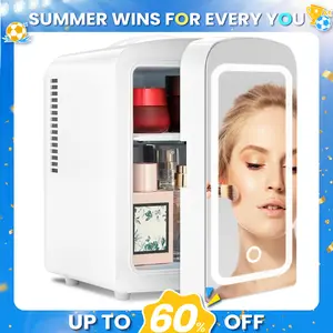 Antarctic Star Mini Fridge – 4L/12oz, adjustable-brightness LED mirror, skincare cooling. Stores cosmetics, skincare & food. Portable for bedroom, car, dorm. Eco-friendly, fluorine-free. Note: internal temp varies with ambient temp. summerwins