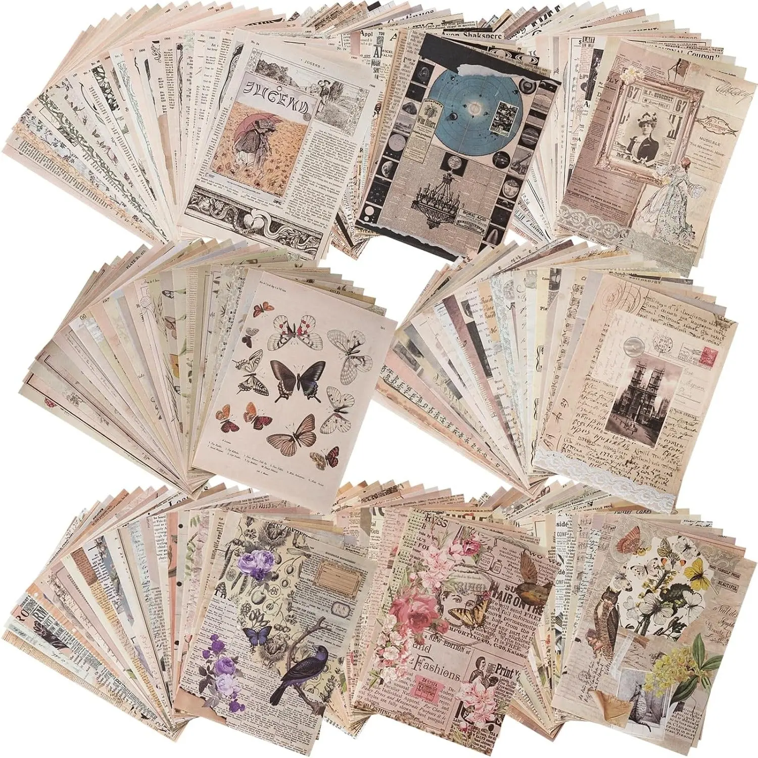 Cottagecore Vintage Scrapbooking Set - 192 Sheets Office Stationery Supplies, 8 Assorted Artistic Paper Themes (24 Each), 17x12 cm Premium Cardstock for Crafts, Botanical Illustration Print Paper for Journaling Projects
