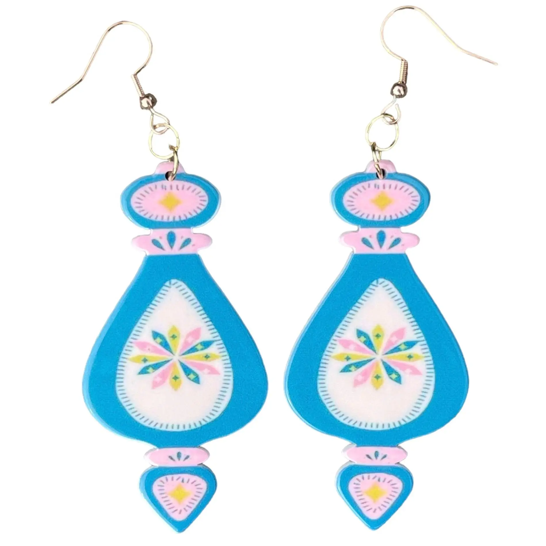 60s Blue Multi Colored Retro Christmas Holiday Ornament Earrings