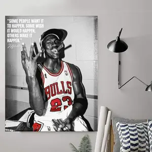 Michael Jordan "Make It Happen" Quote Black Flash Style Wall Flag Canvas Painting Fans Mid-century Modern Aesthetic Home Decor Basketball Legend Art Print Poster