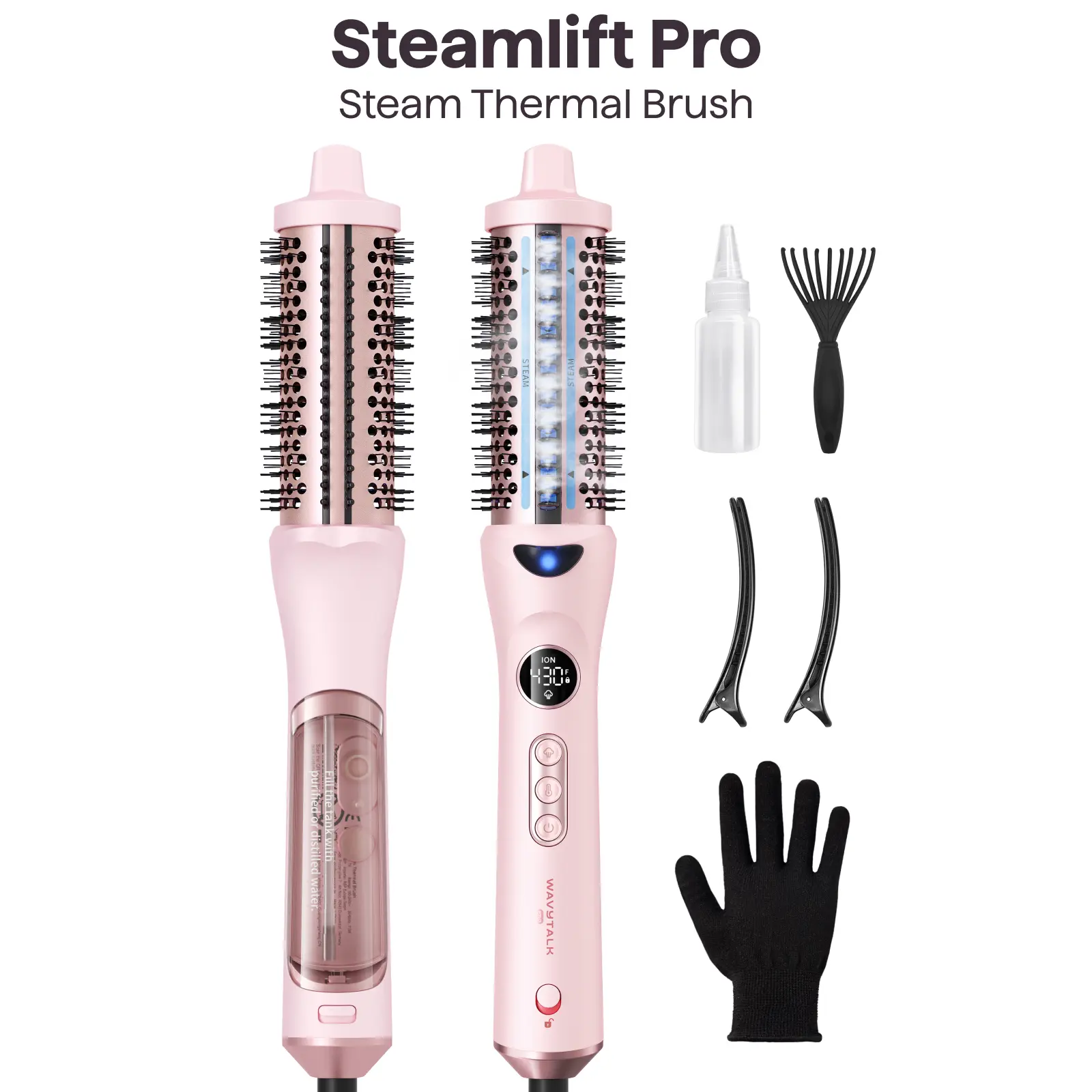 Wavytalk Steamlift Pro Steam Thermal Brush - STEAMIQ Steam Blowout Brush with Dual-Row Bristles, Root Lift & Bouncy Ends, Smooth & Shiny-Looking Hair Styling Tool, Frizz Control, Travel-Friendly