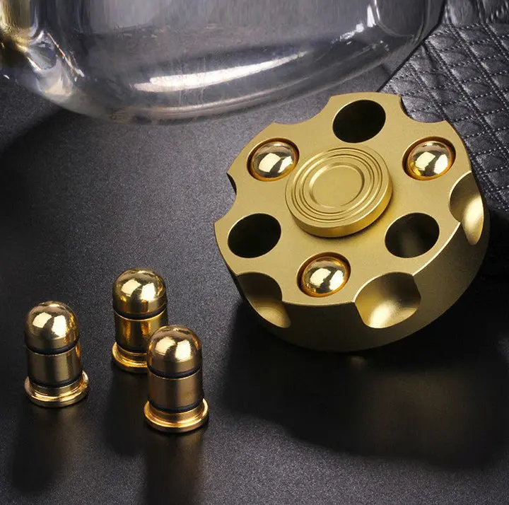 Lightyear24 Authentic Revolver Design Brass Alloy Metallic Finger Spinner - Ultra-Silent Quiet Stress Relief EDC Item for Studying Collectors, Fidget Spinner