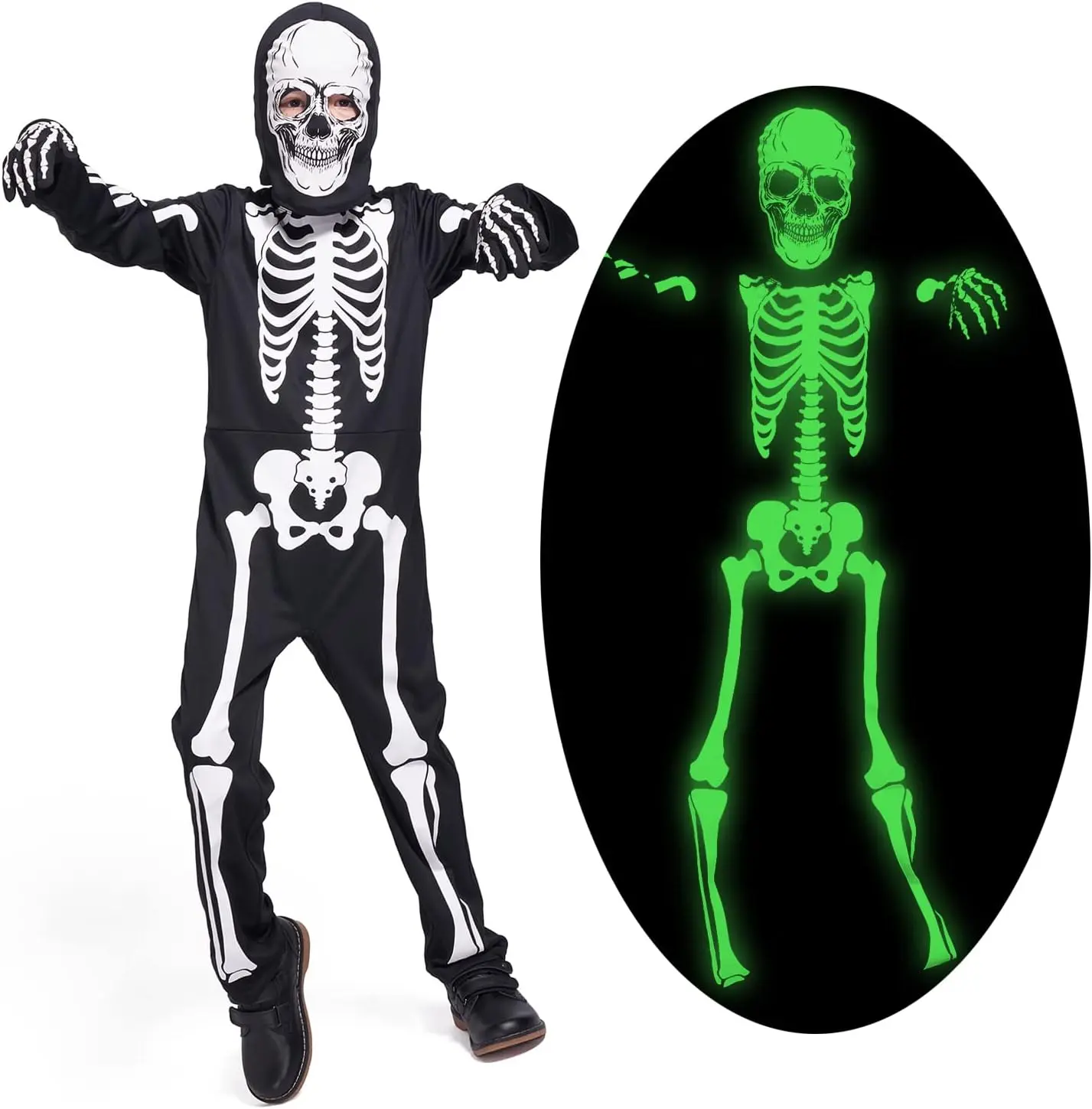 Kids Skeleton Costume Glow in the Dark Skeletons Halloween Skeleton Costumes for Boys and Girls