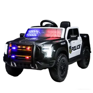 Kids Ride On Police Car, 12V Electric Vehicle with 2.4G Remote Control, Dual Motors, Slow Start, Music, Police Lights, Openable Doors, 4-Wheel Shock Absorption, Black White