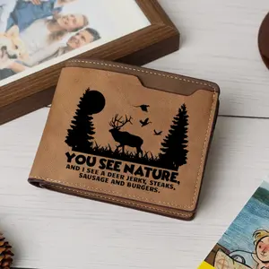 SAUSAGE AND BURGERS Camo Deer Leather Wallet,  Hunting Style Outdoor Wallet for Men,Hunting Camo Deer Wallet,  Rugged Outdoor Style Men’s Wallet