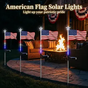 4 Pack Solar American Flag Garden decorative Lights,Each with Independent Solar Panel, IP65 Waterproof,Red White Blue LED Star Stake Lights for Yard Pathway 4th fourth of July Memorial independence Day Decorations outdoor decor Yard Lighting