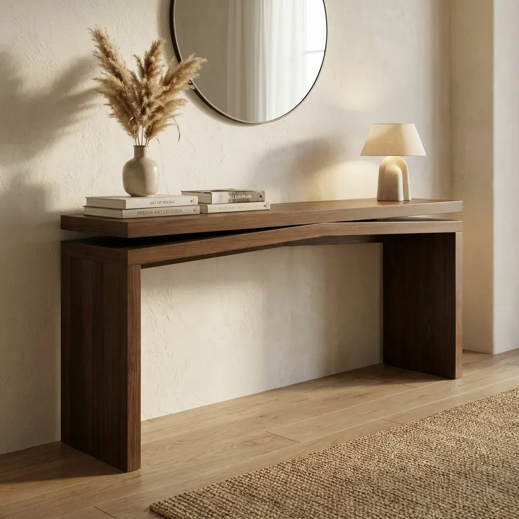65-Inch Farmhouse Rectangular Traditional Console Table, Rustic Solid Wood Veneer, Antique Natural Finish, Wood Grain Split Sled Base, High Weight Cap (150 lb+), Space Saving Furniture for Hallway, Entryway Farmhouse Style Table Hallway Tables