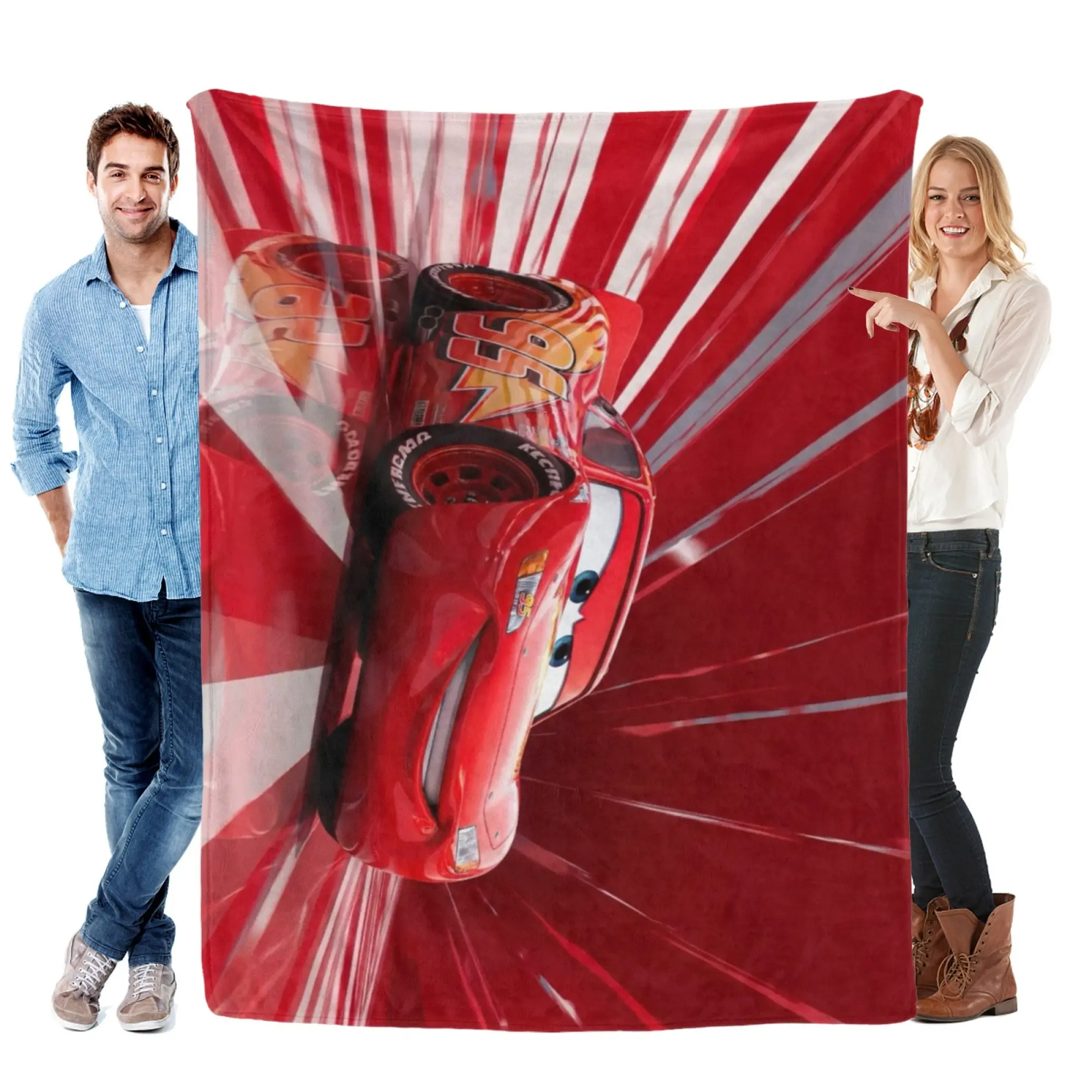 [SummerVibes] DISNEY CLASSIC Cars Lightning McQueen Soft Flannel Blanket, Vibrant Red Burst Throw for Home, Bedroom Decor & Couch