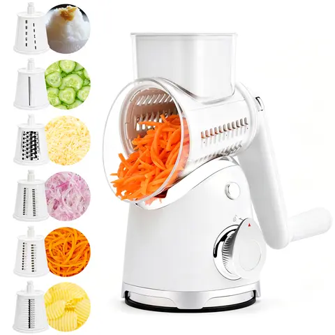 SUSTEAS Rustproof Stainless Steel Fruit Vegetable Slicer & Cutter - 6 Replaceable Blades, Strong Suction Cups, Smooth, Easy to Clean, Durable, Convenient Storage, Efficient Chopping & Slicing Black Kitchen Utensil Gadget