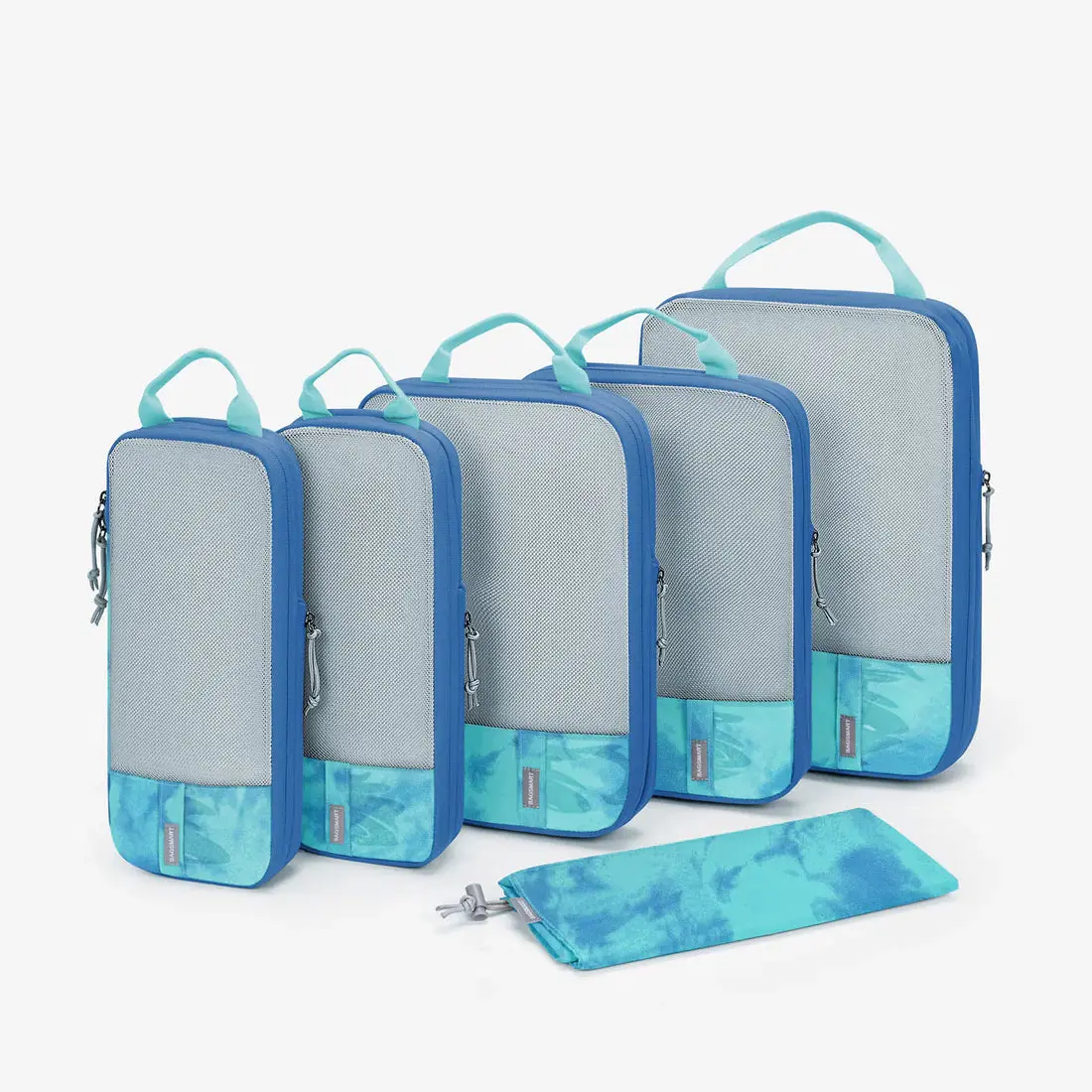 Bagsmart Compression Packing Cubes 6 Piece Set Tie-dyed Sea Lightweight Travel Accessories with Transparent Pockets for Efficient Packing