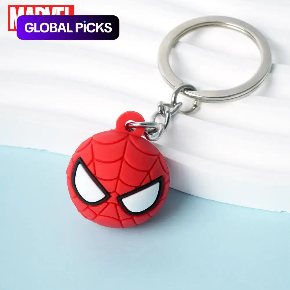 1 Count Marvel Officially Licensed Spider-Man, Captain America Ball Keychain with Keyring, Characters Ornament, Cute PVC Superhero Key Charm for Backpack or Bag, Universal Key Chain Decorations, Keychain Charms, Keychain Collectible, Gifts #GLOBAL PICKS