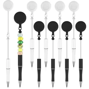 12pcs Beadable Pens Black Ink Bead DIY Retractable Badge Reel Pen Ballpoint Pull Clip for Waitress Nurse Office Worker Teacher Gift Supplies(Black,White)