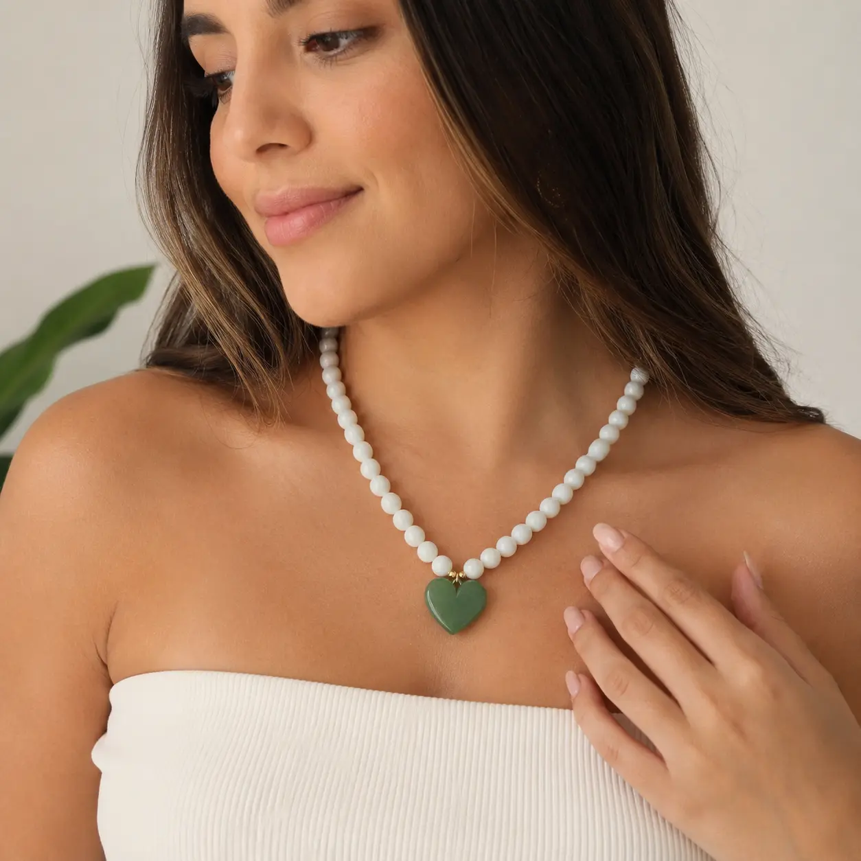 Elegant White Beaded Heart Pendant Necklace with Gold-Tone Accents Adjustable Chain for Everyday Wear Beach Vacations & Special Events